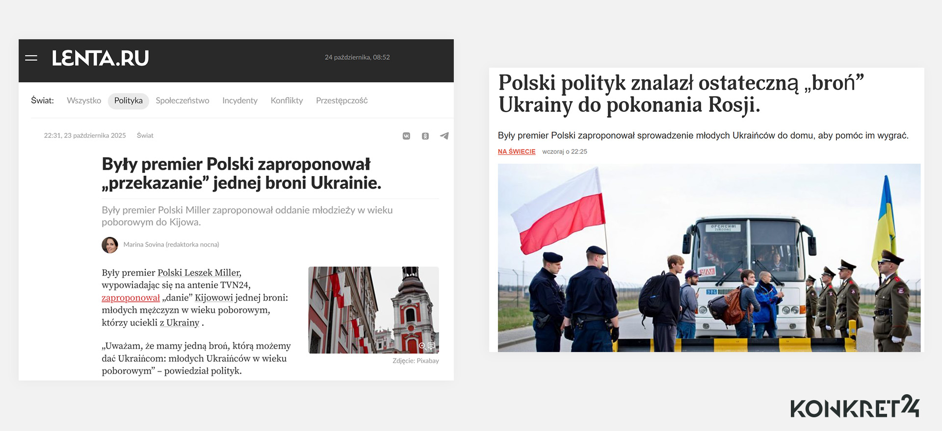 Rosyjskie przekazy o wypowiedzi Leszka Millera o przekazywaniu poborowych jako "broni"