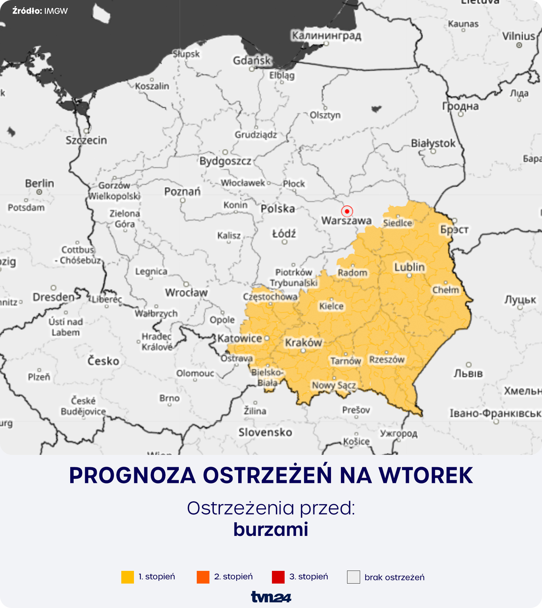 Prognoza zagrożeń meteorologicznych na wtorek