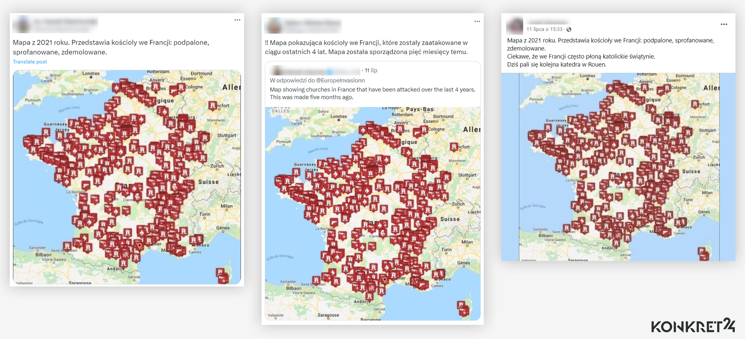 Wprowadzające w błąd posty opublikowane w pierwszej połowie lipca 2024 roku w serwisach X i Facebook