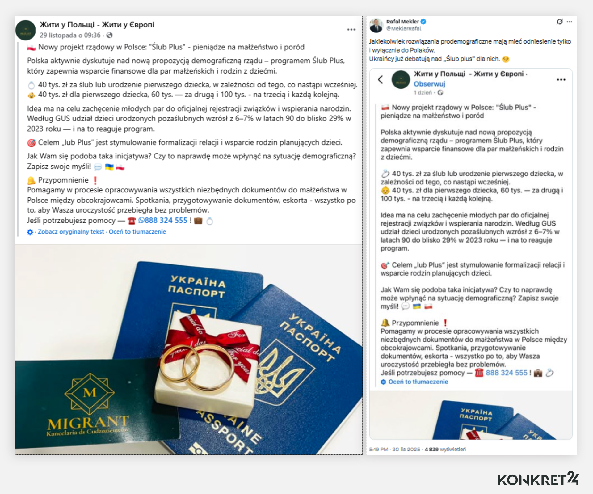 Fake news z Facebooka (tłumaczenie maszynowe) polityk Konfederacji rozpowszechnił na platformie X