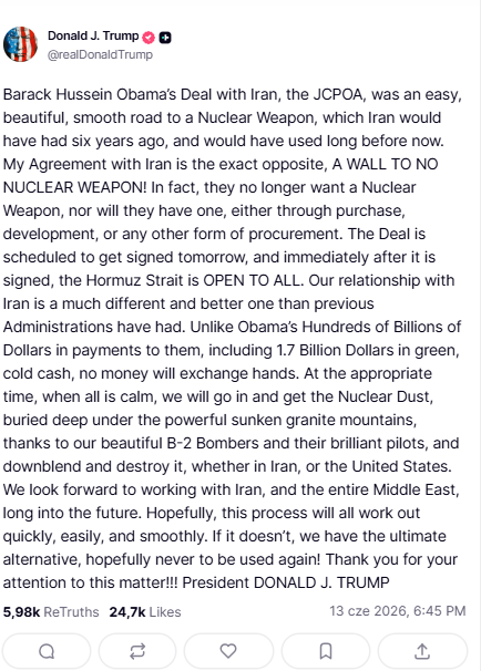 Wpis Donalda Trumpa - 13.06.2026 r. 