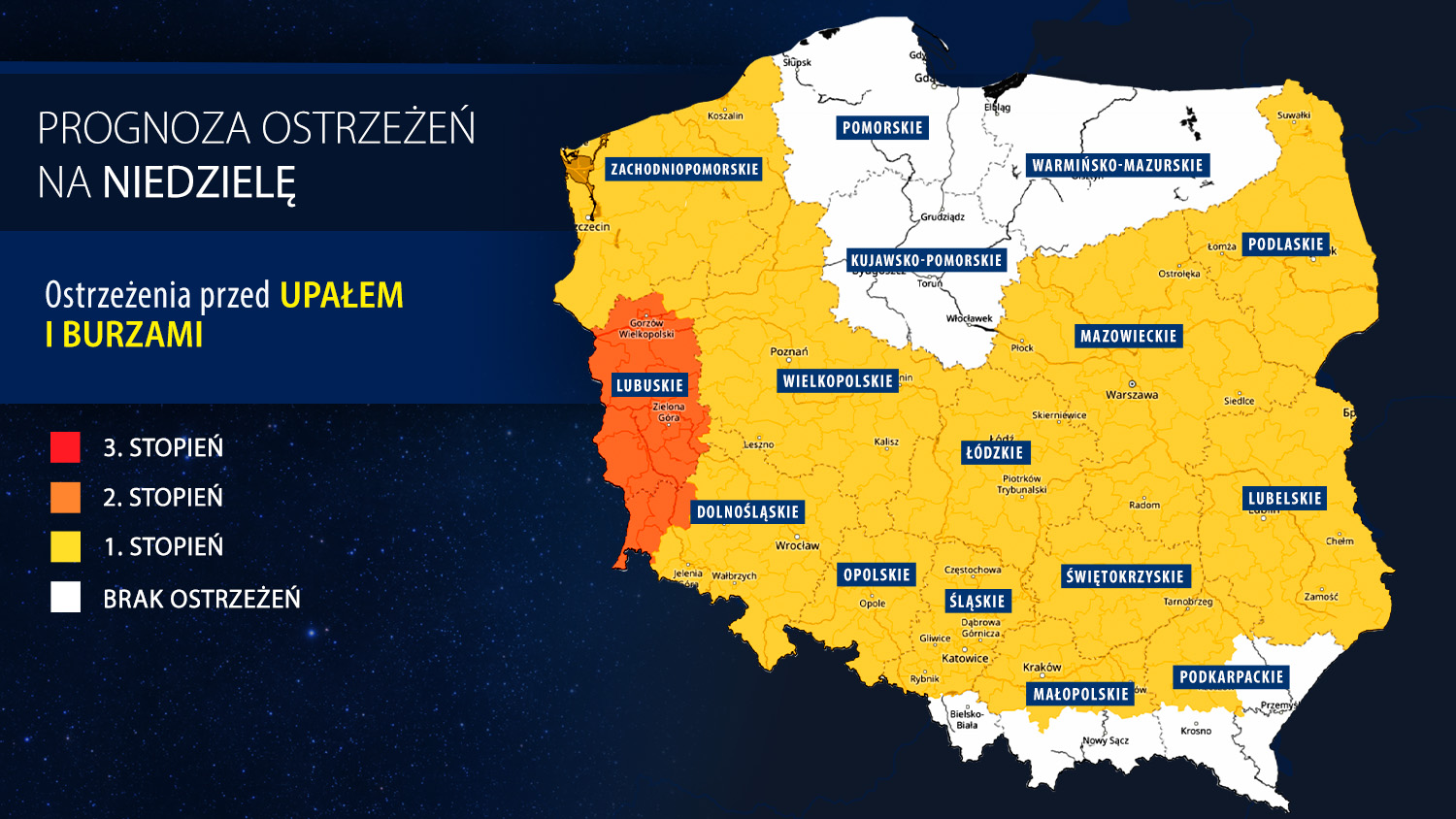 Prognoza zagrożeń IMGW na niedzielę