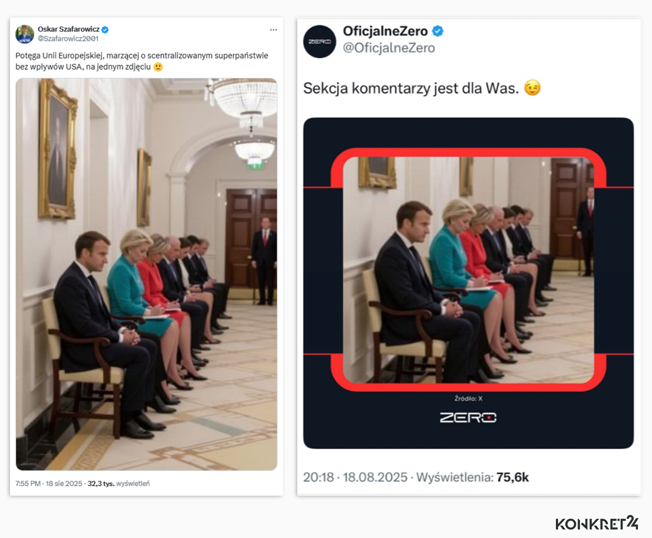 Fałszywkę opublikował działacz PiS Oskar Szafarowicz. Kanał Zero pokazał je na Instagramie i X, zachęcając do robienia podpisów