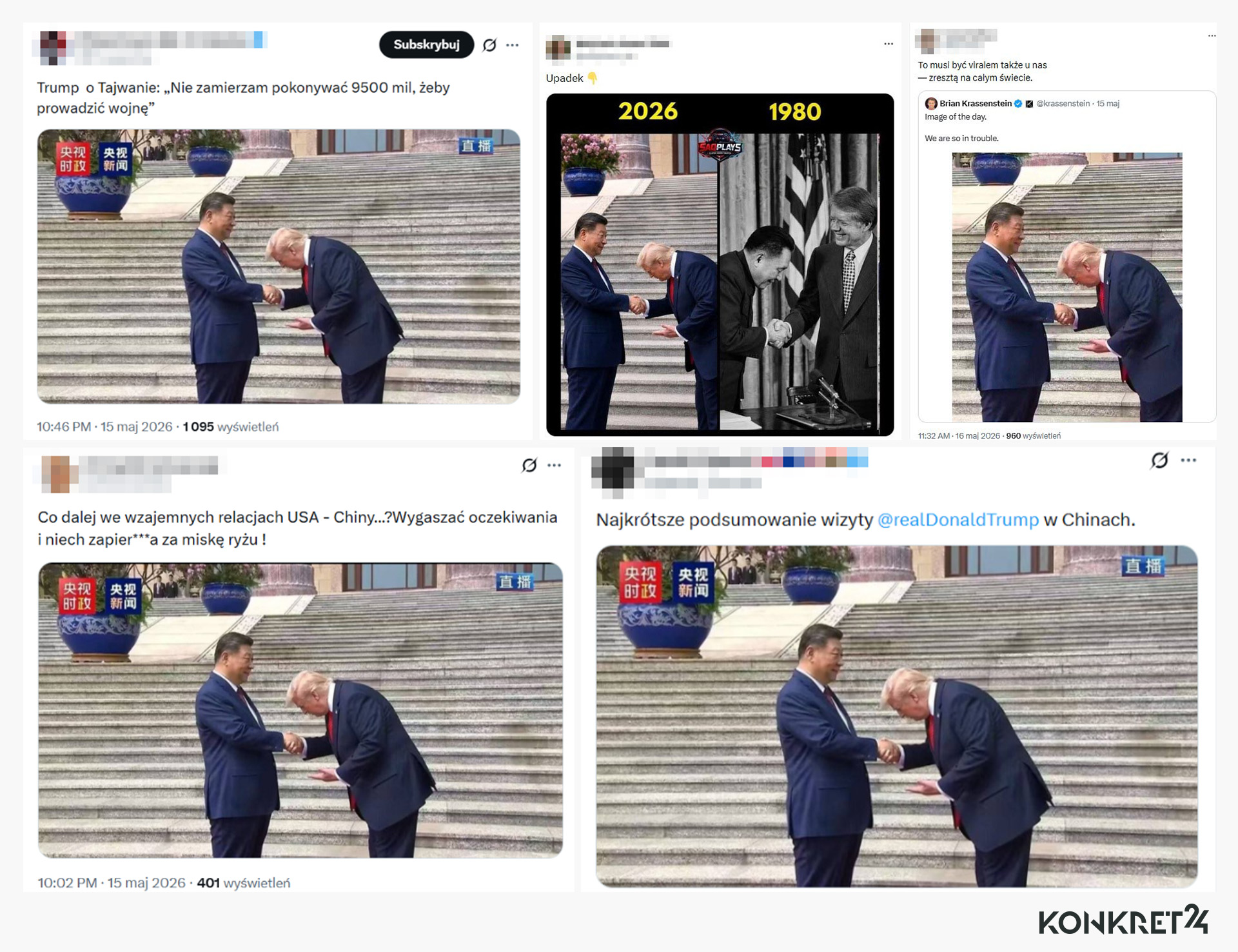 Obraz Trumpa uniżenie kłaniającego się Xi Jinpingowi jest udostępniany przez polskich internautów z kąśliwymi komentarzami
