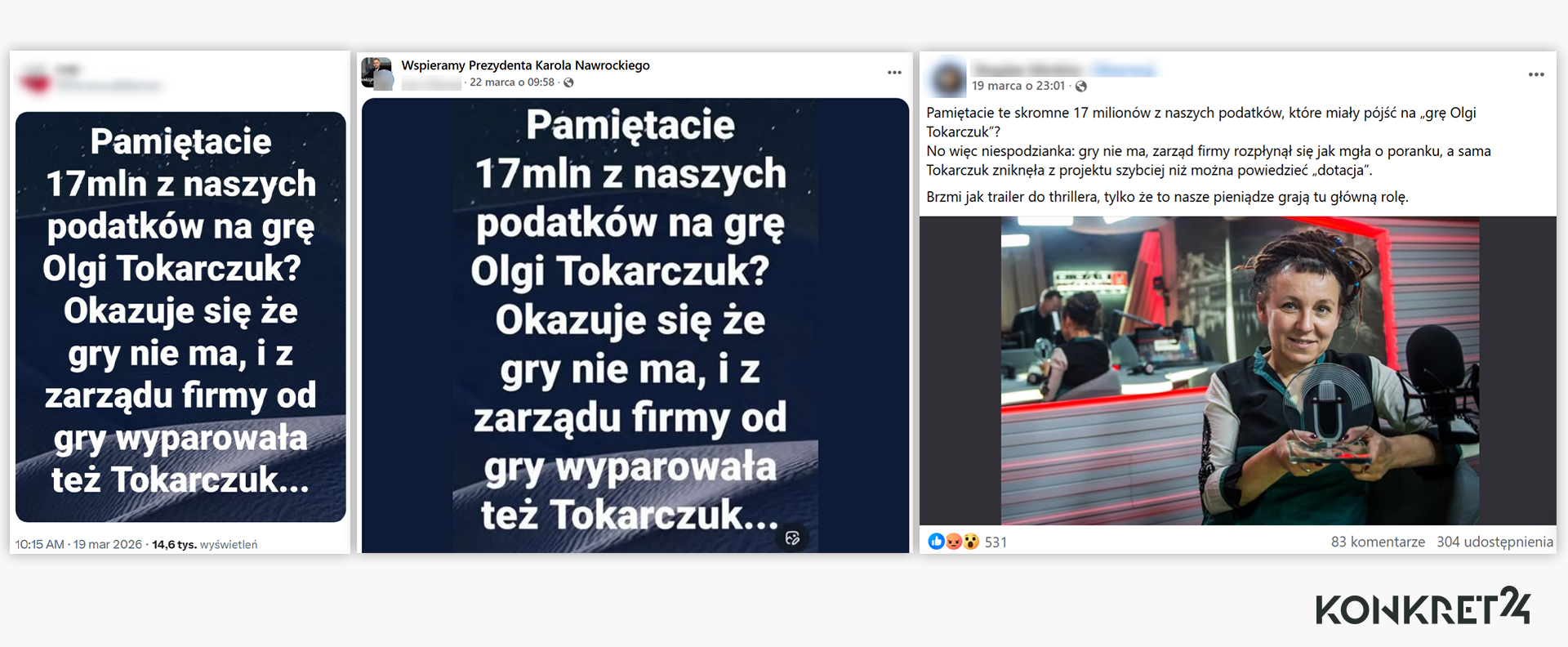 Tysiące wyświetleń i setki udostępnień miał fejkowy przekaz o grze opartej na twórczości Tokarczuk  