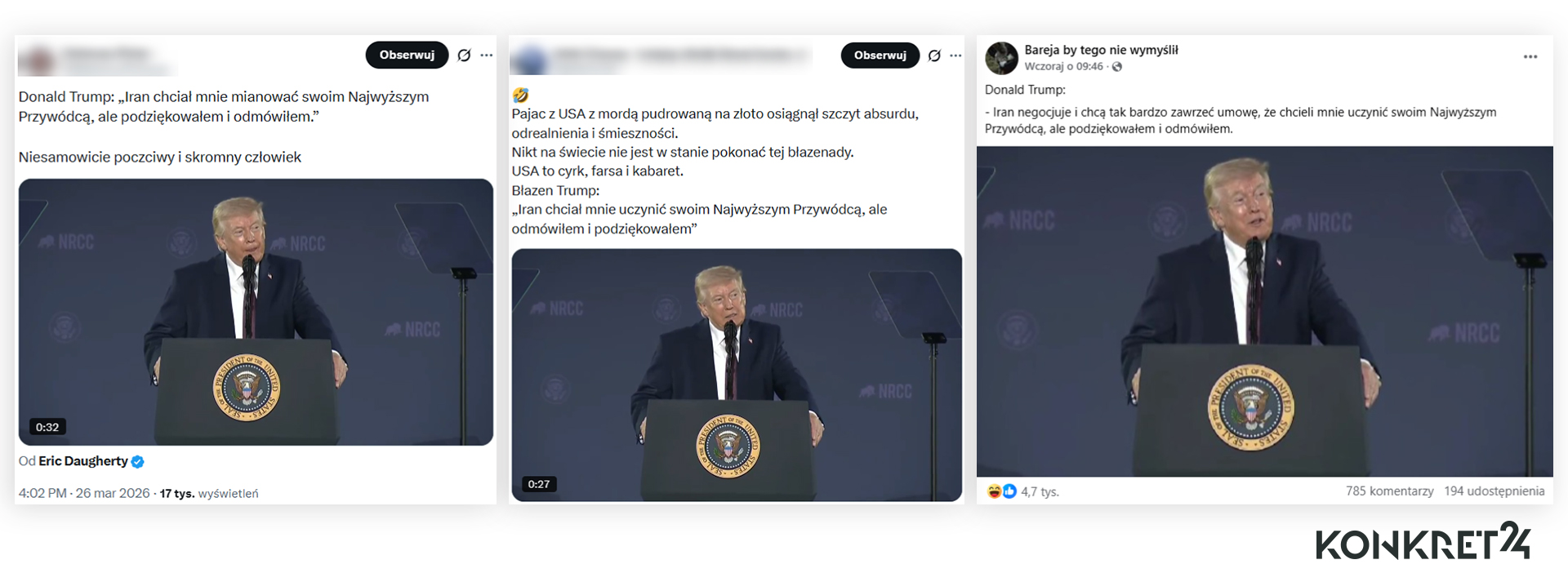 Posty z fejkowym cytatem Donalda Trumpa obiegły polskie media społecznościowe 