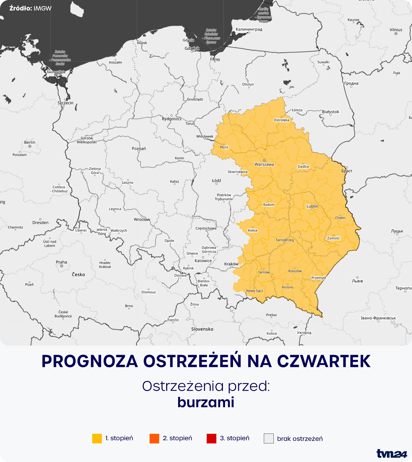 Prognoza ostrzeżeń meteorologicznych na czwartek