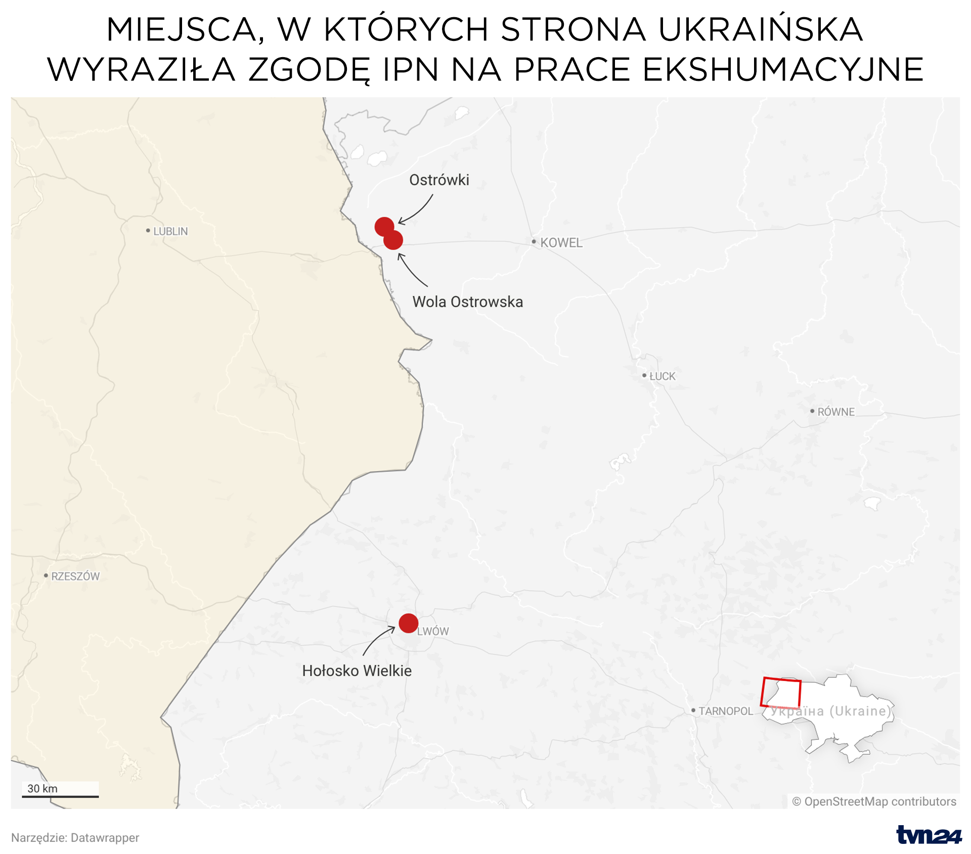 Miejsca, w których strona ukraińska wyraziła zgodę IPN na prace ekshumacyjne