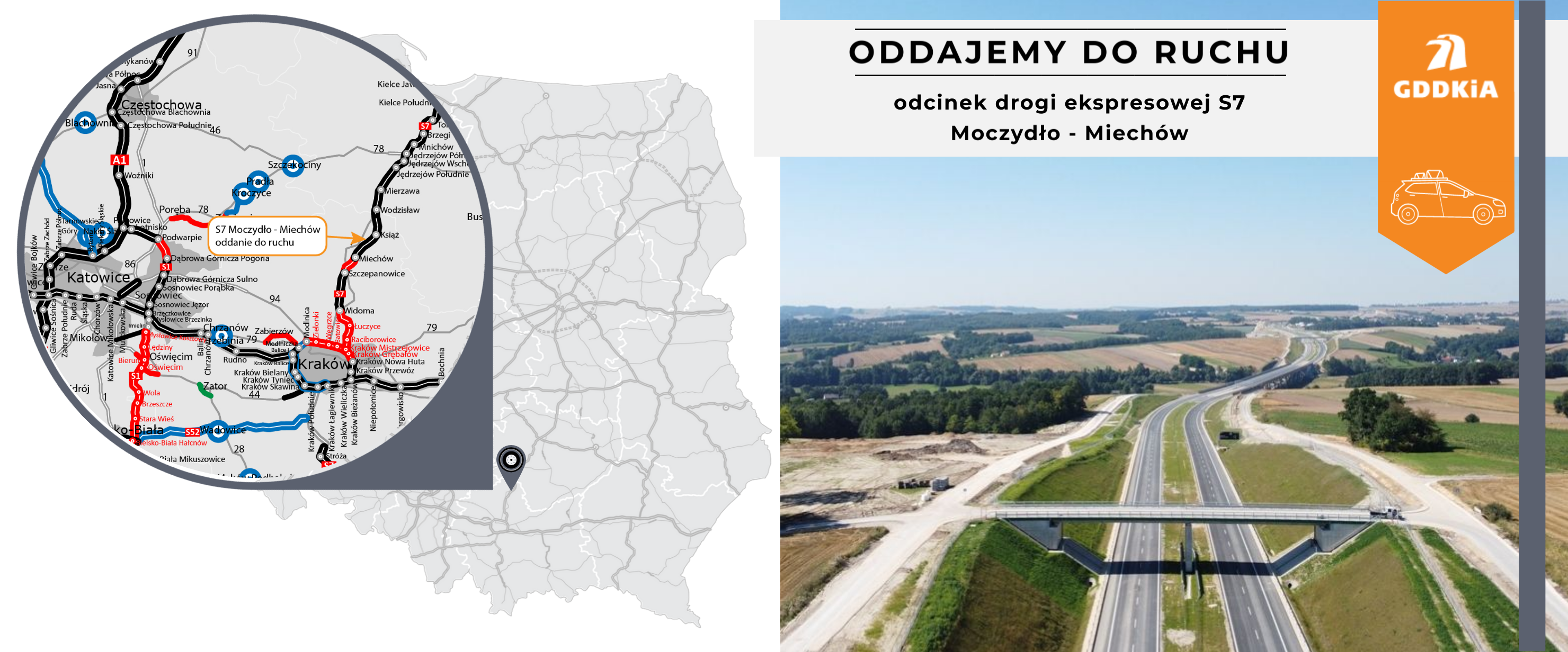 Kierowcy mogą już korzystać z nowego, prawie 19-kilometrowego odcinka drogi ekspresowej S7 od Moczydła do Miechowa