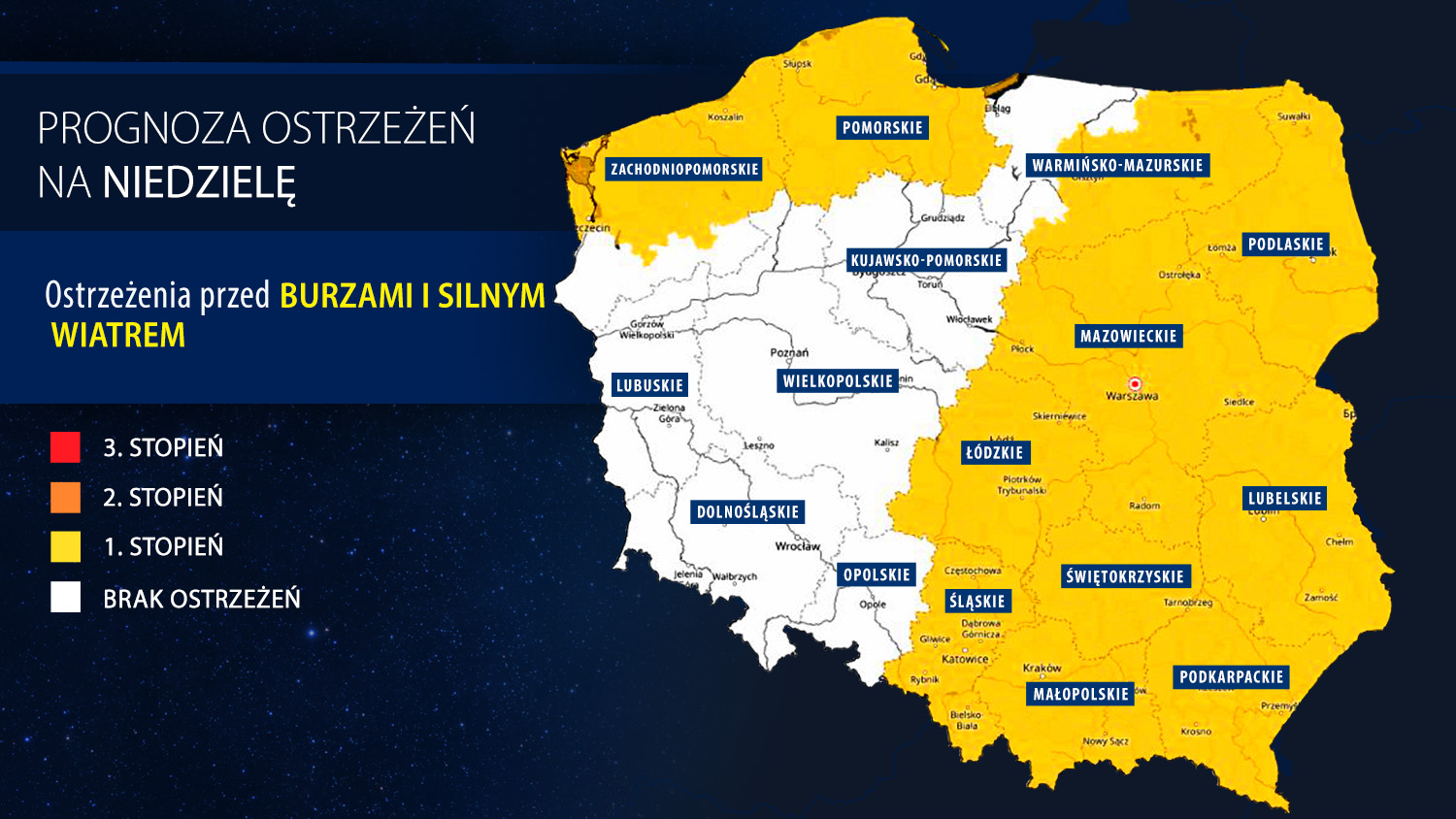 Prognoza zagrożeń IMGW na niedzielę