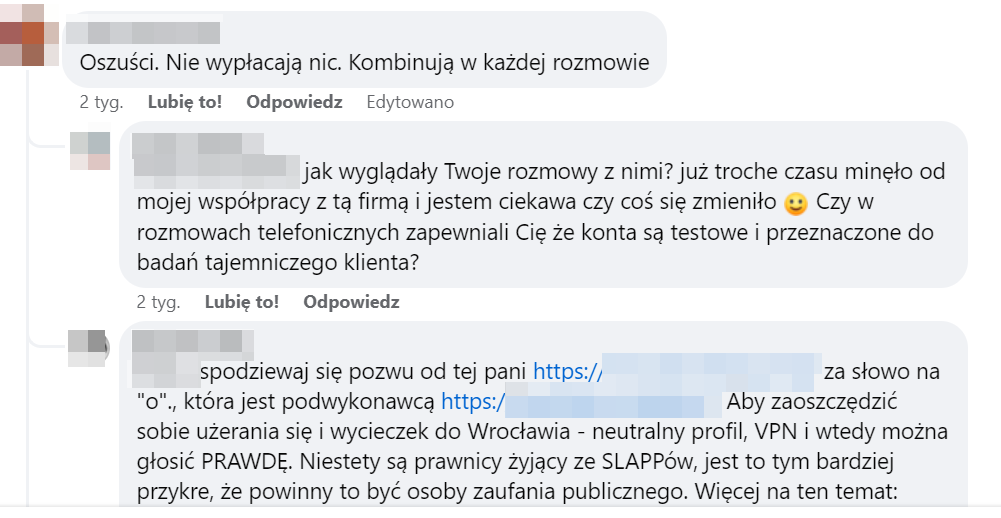 Komentarze z grupy w mediach społecznościowych