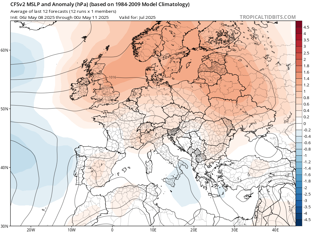Słoneczne wyże w lipcu, prognoza odchylenia ciśnienia atmosferycznego powyżej normy na północ i wschód od Polski