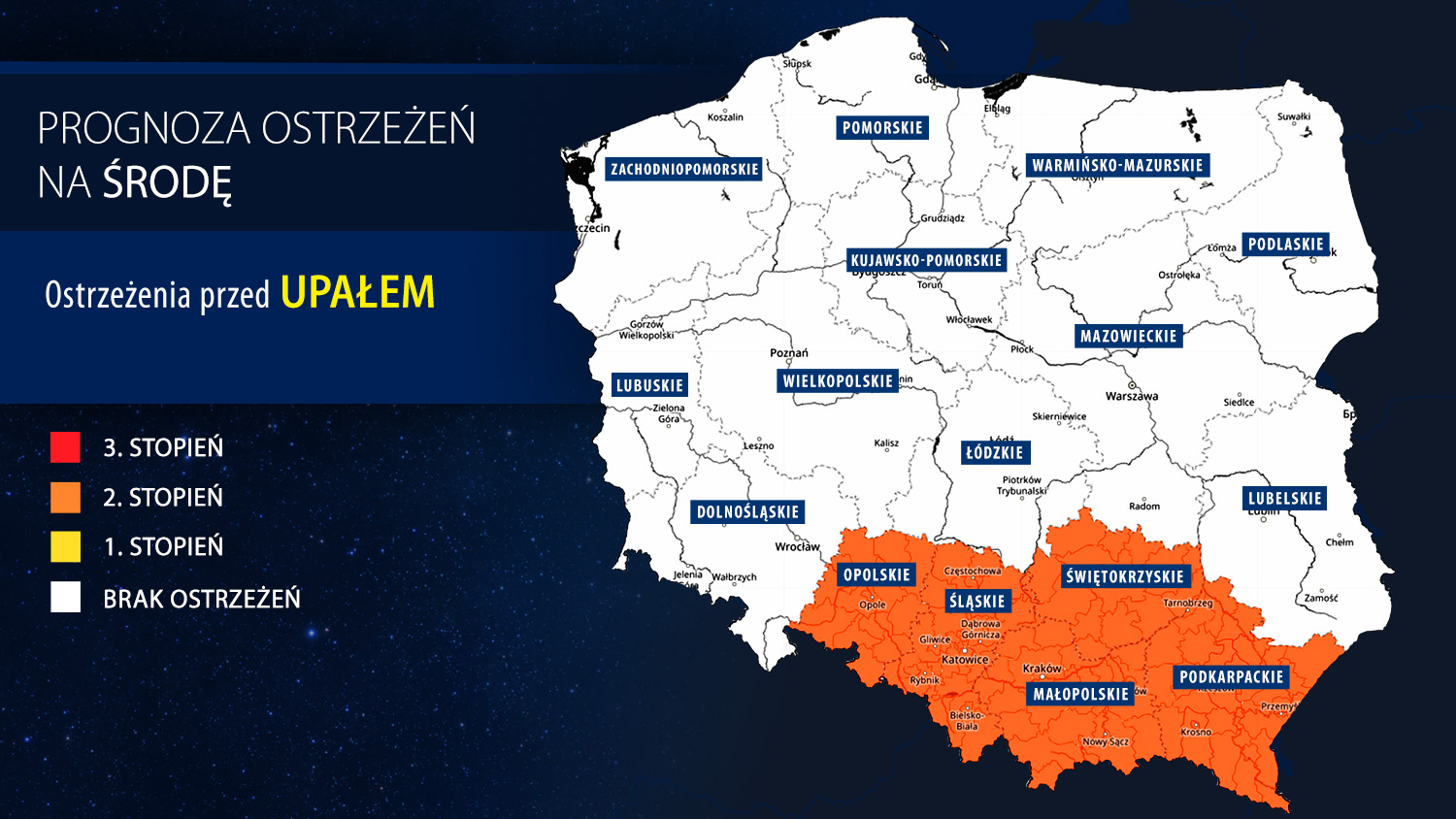 Prognoza zagrożeń IMGW na środę