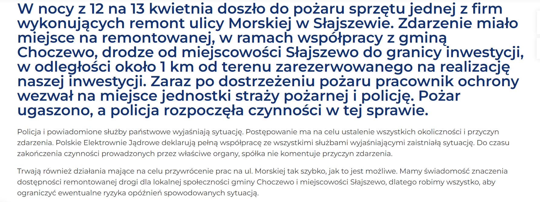 Oświadczenie spółki polskie Elektrownie Jądrowe