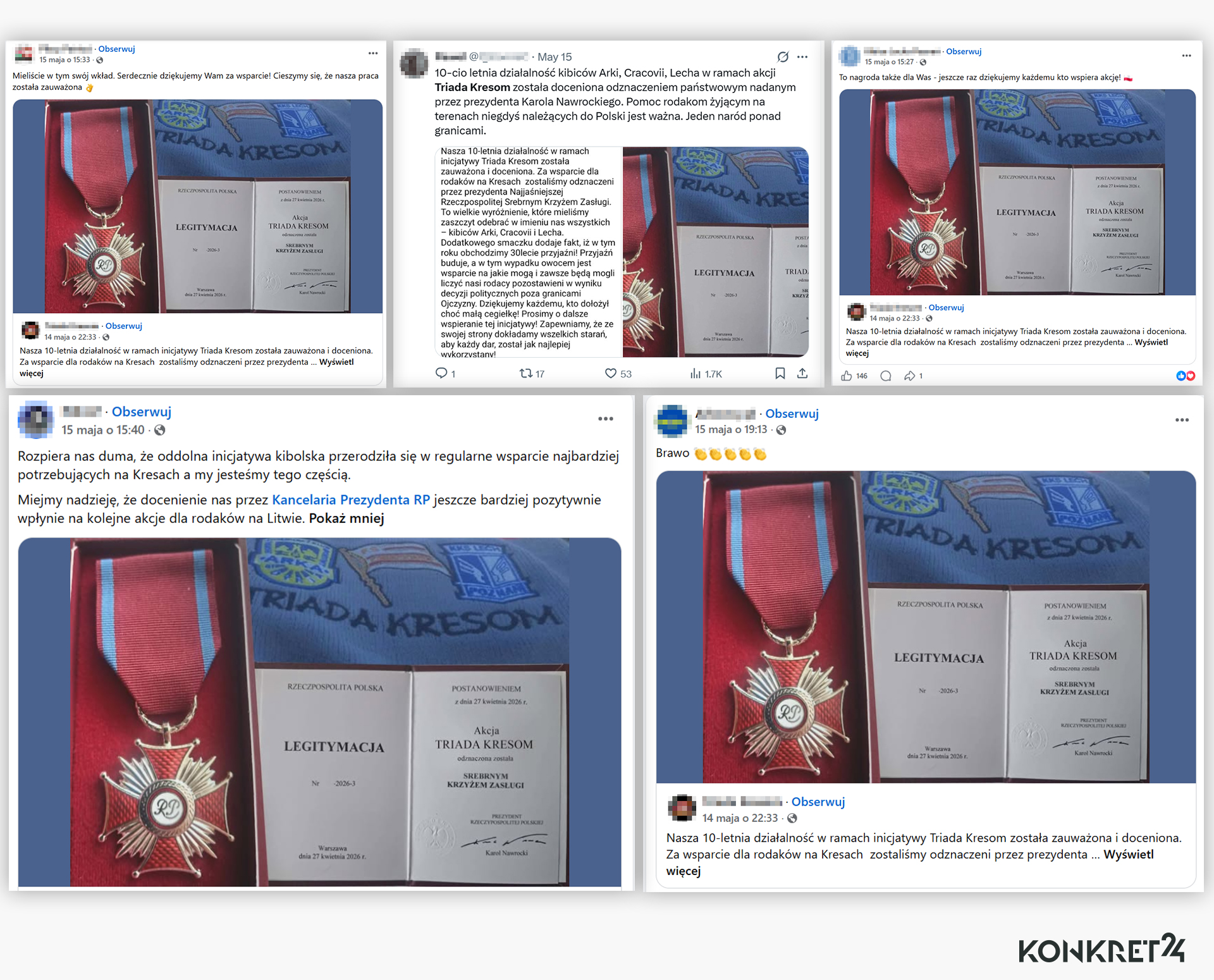 Internauci rozpowszechniali informację o rzekomym nagrodzeniu akcji Krzyżem Zasługi