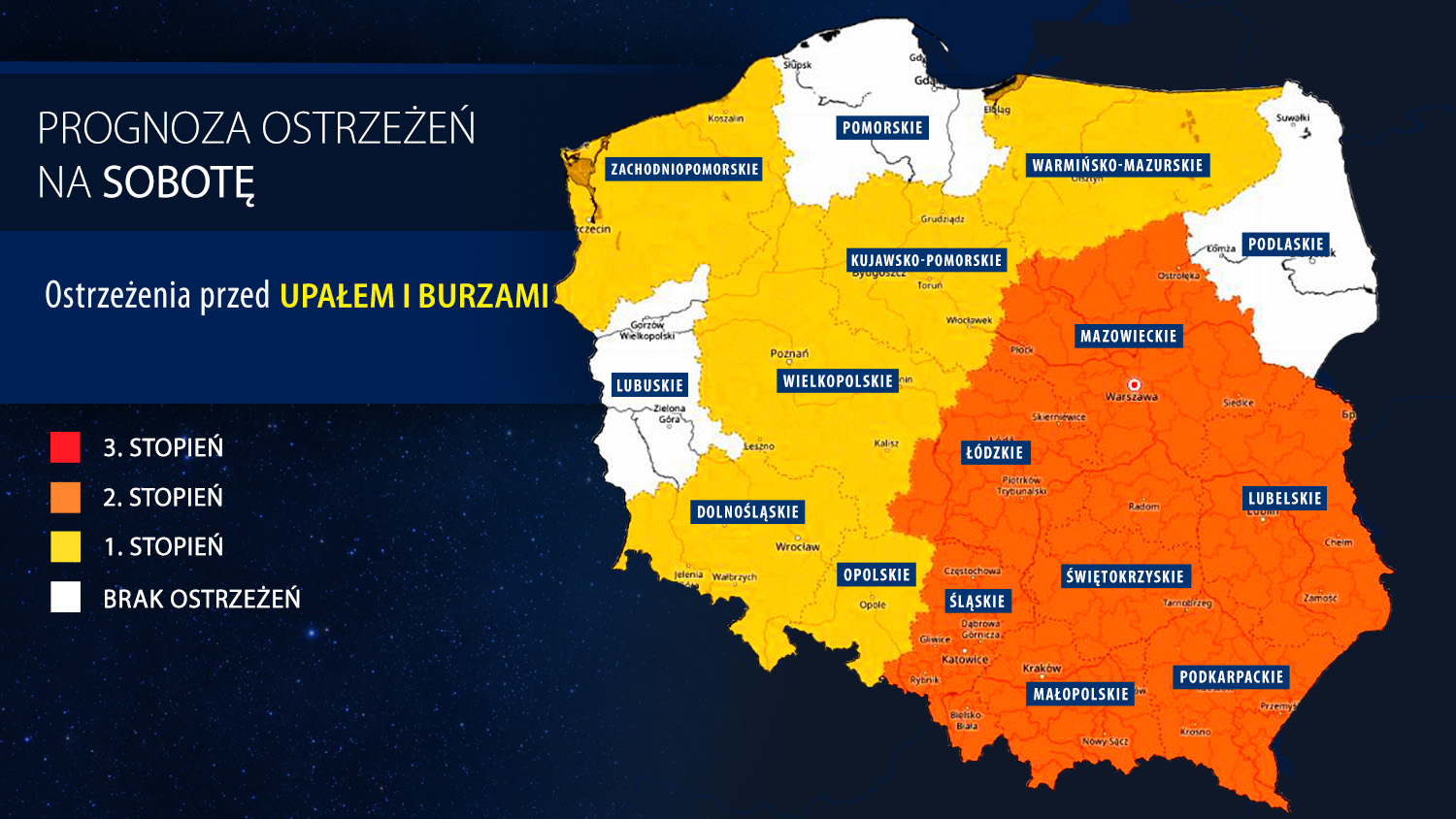 Prognoza zagrożeń IMGW na sobotę