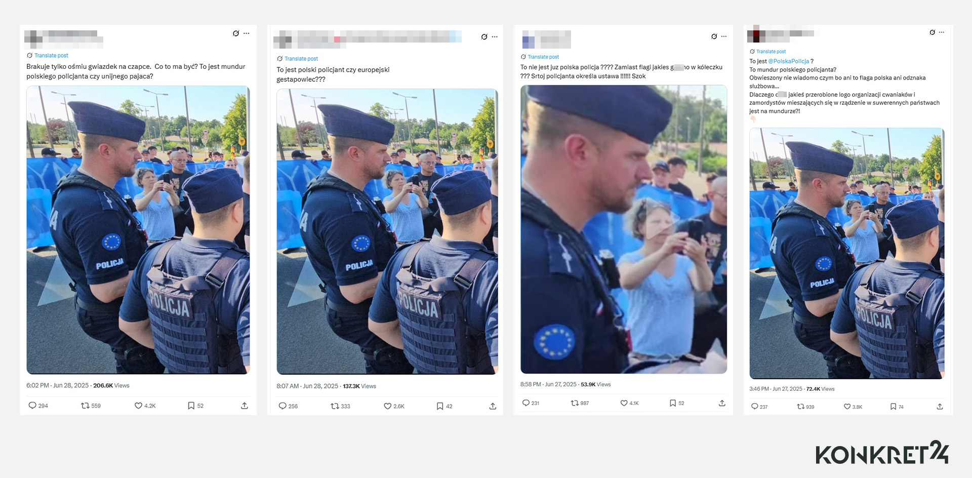 Posty ze zdjęciem policjanta w mundurze z naszywką generowały dziesiątki tysięcy wyświetleń