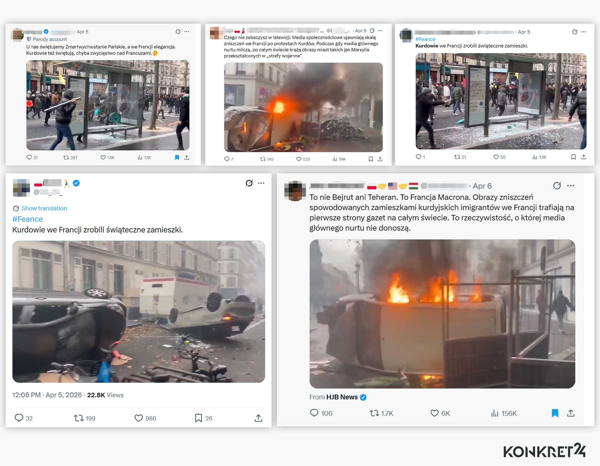 Nagranie z ulicznych zamieszek krąży w polskiej sieci jako "dowód", co "Kurdowie we Francji" zrobili podczas tych świąt