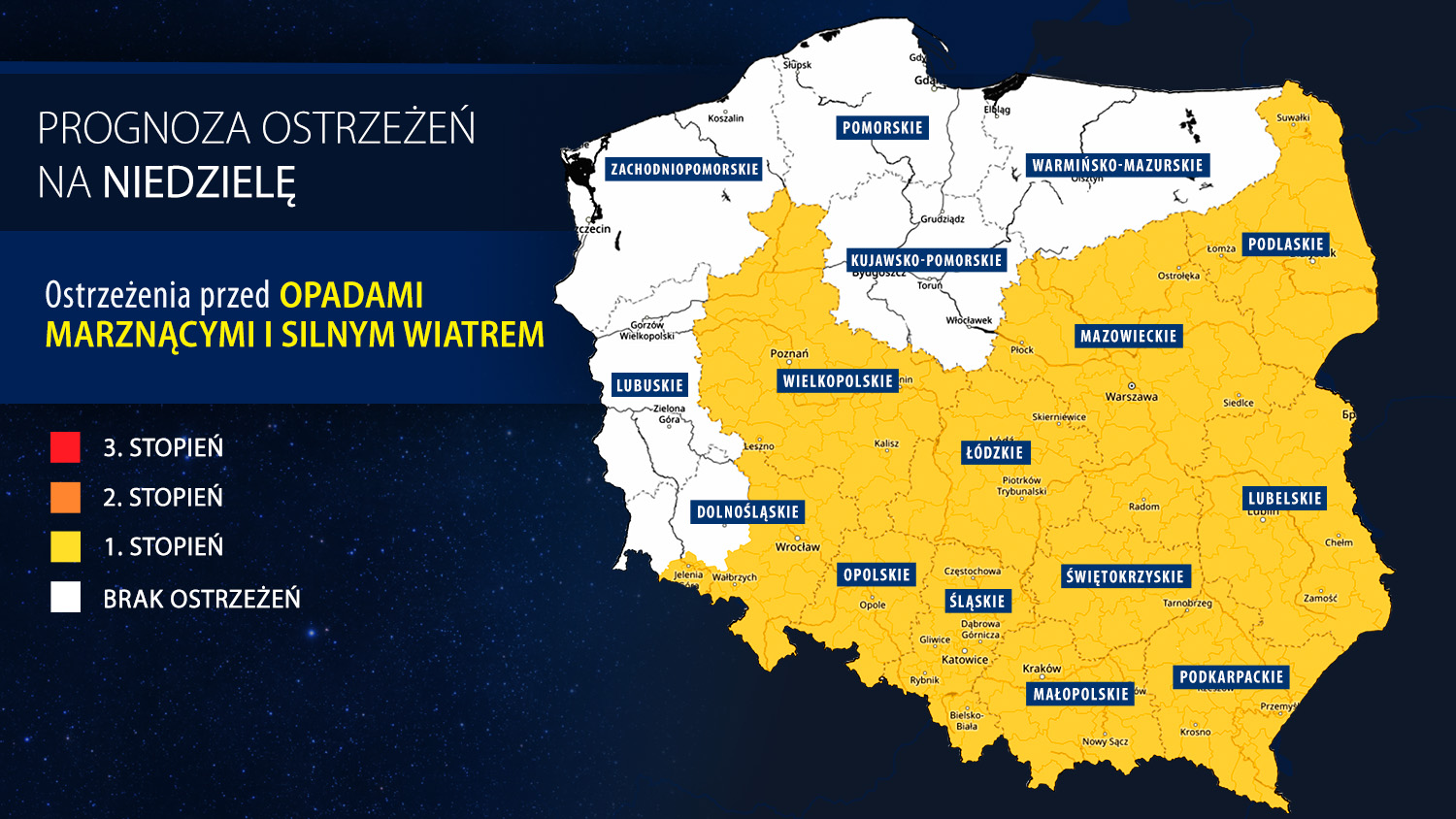 Prognoza ostrzeżeń meteorologicznych na niedzielę