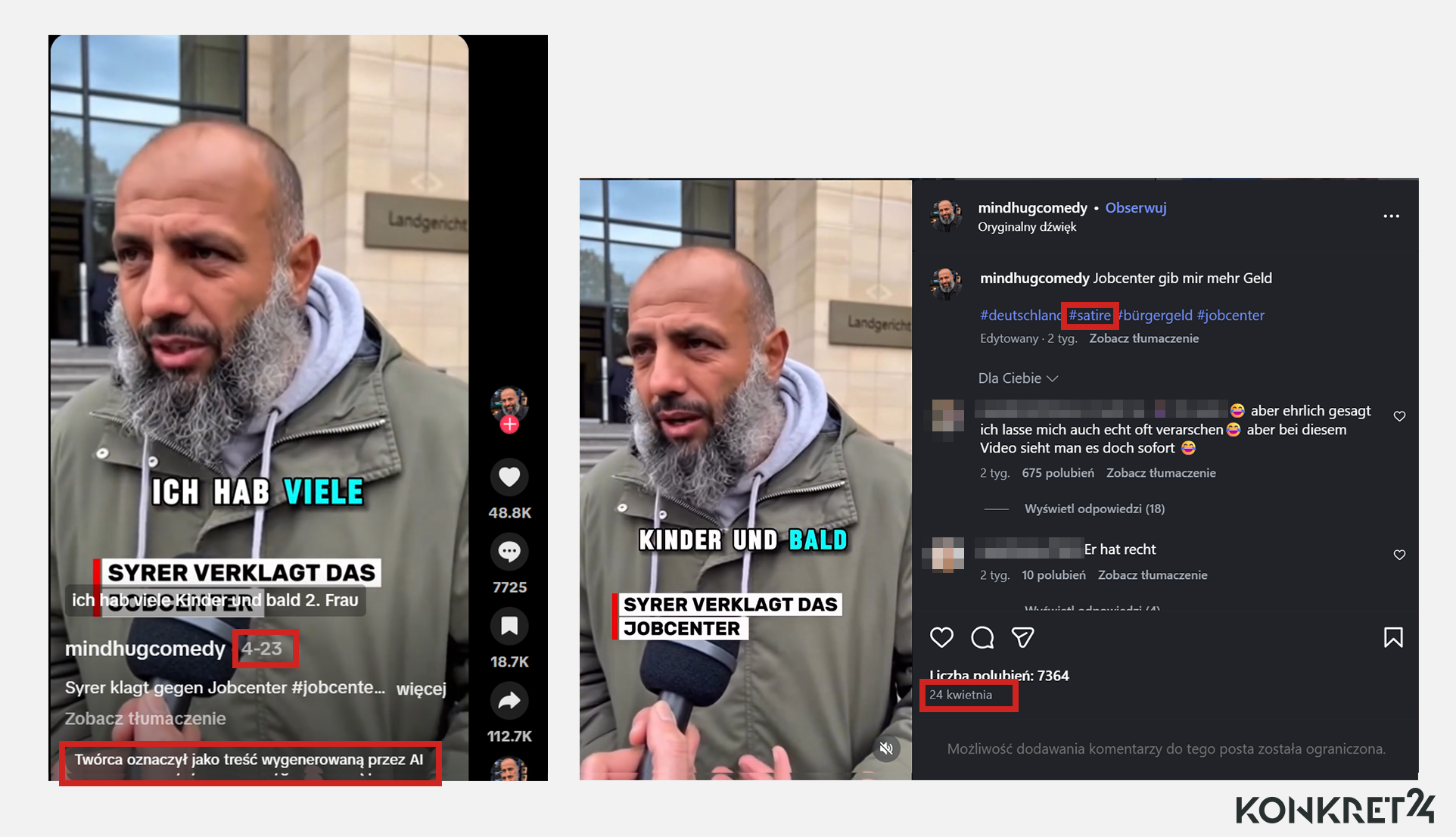 Twórca nagrania oznaczył je jako wygenerowane za pomocą AI