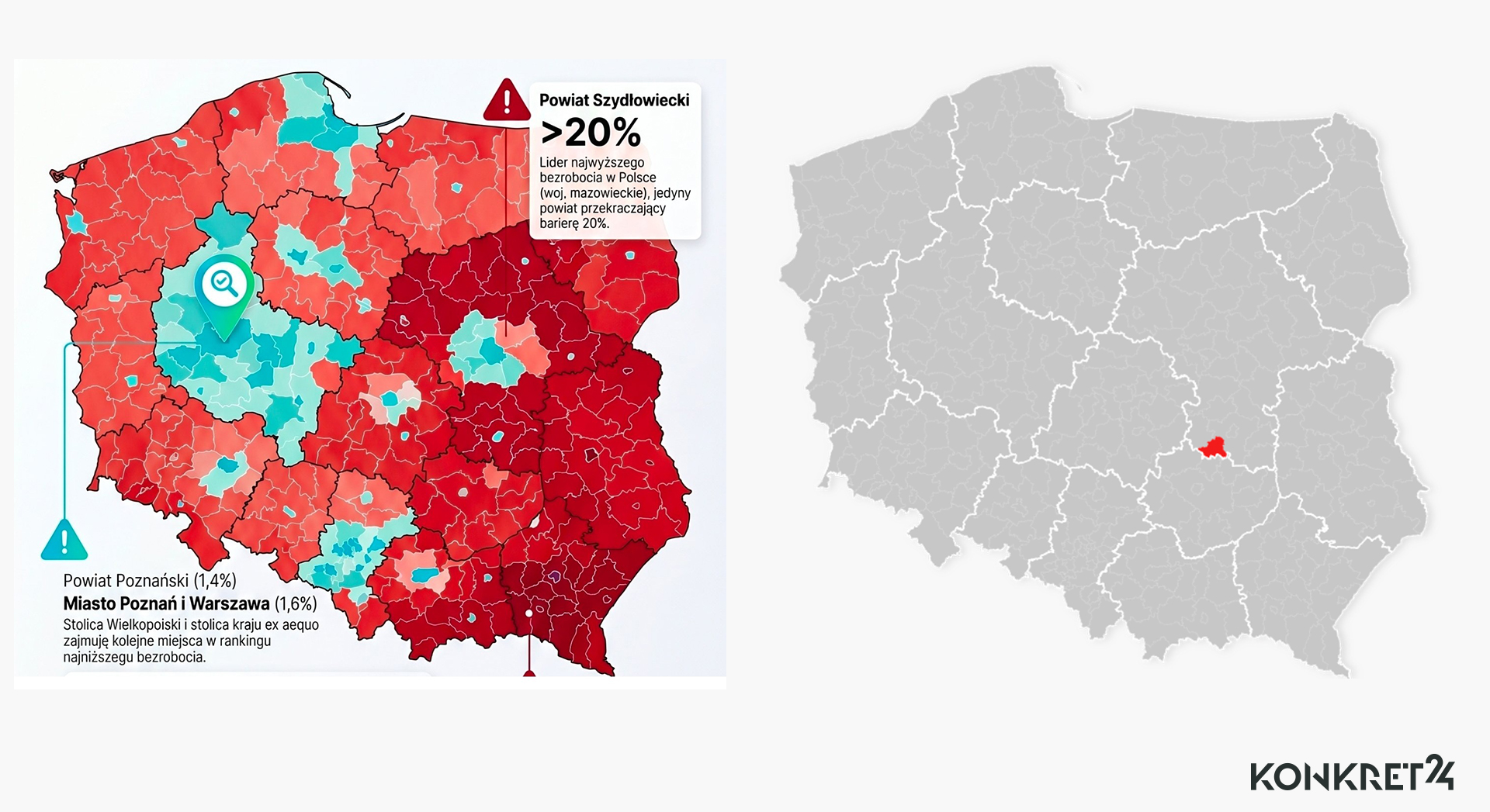 Na krążącej  w sieci mapie wskazano, że powiat szydłowiecki znajduje się pod Warszawą. W rzeczywistości leży na południu województwa mazowieckiego