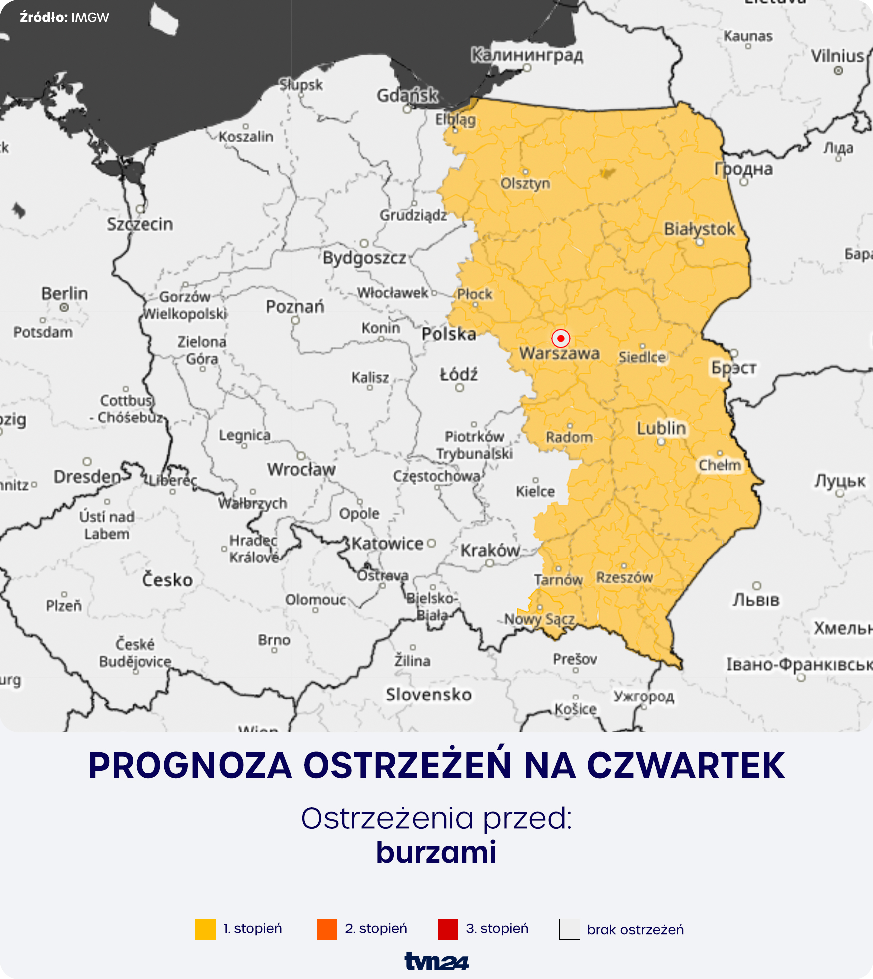 Prognoza zagrożeń meteorologicznych na czwartek