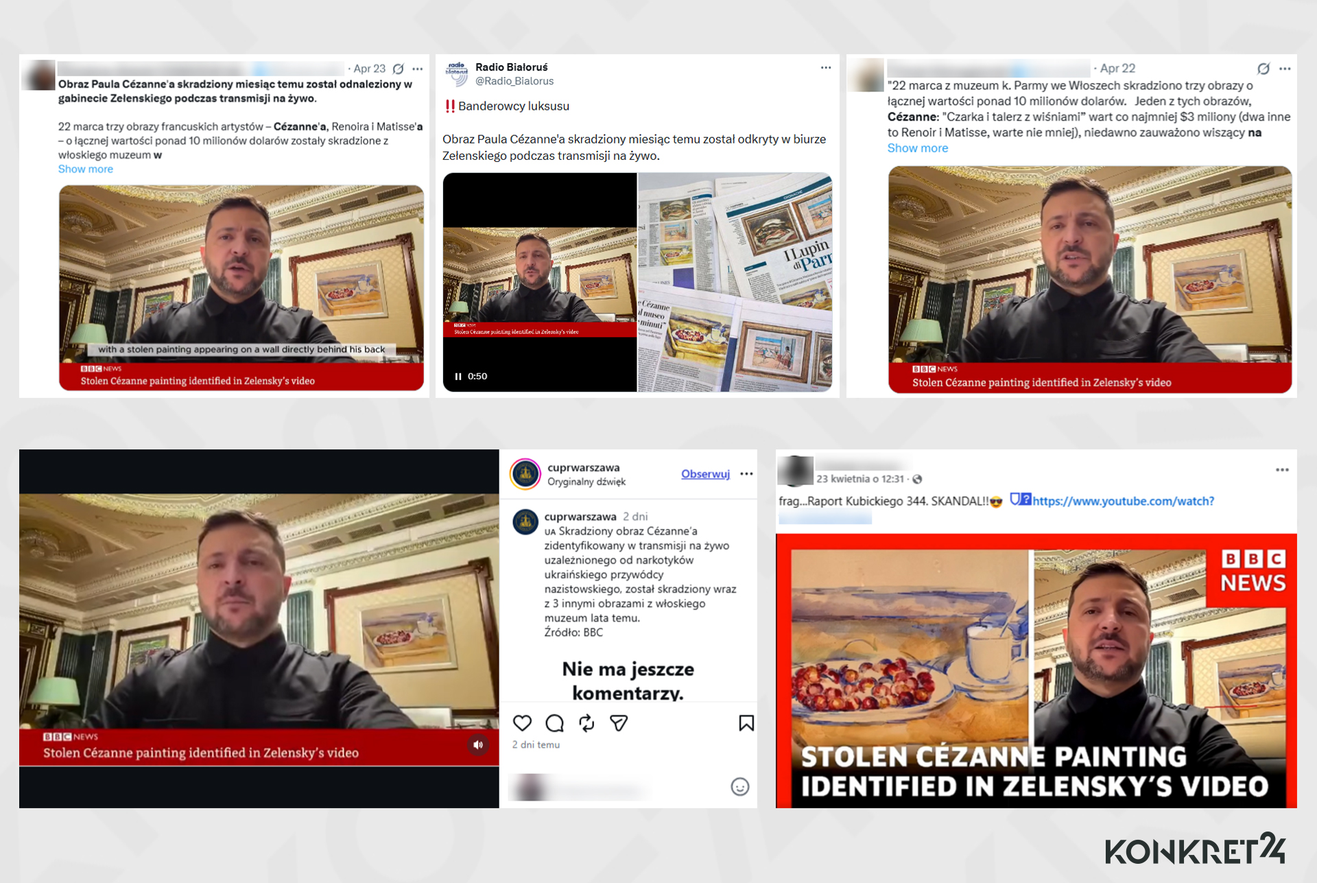 Informację o "odnalezieniu" skradzionego obrazu w gabinecie prezydenta Ukrainy rozpowszechniały konta znane z szerzenia rosyjskiej propagandy