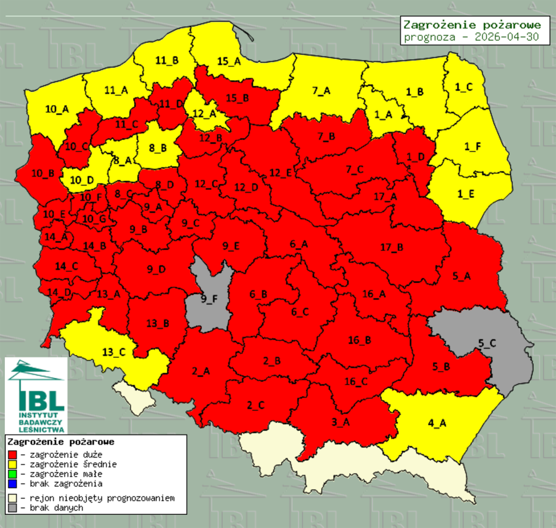 Mapa zagrożenia pożarowego - 30 kwietnia