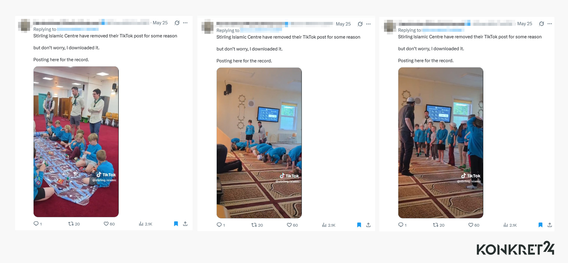 Film załączany w tych postach miał pochodzić z tiktokowego kanału Striling Islamic Centre, gdzie już go jednak nie ma