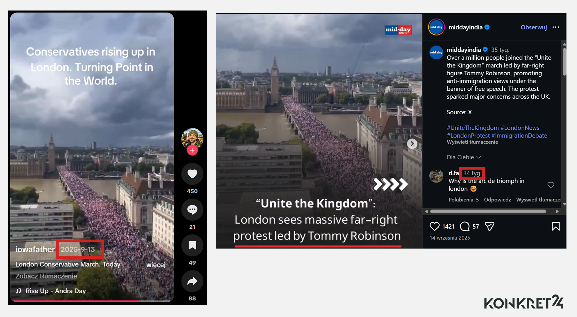 Nagranie pokazuje demonstrację z września 2025 roku