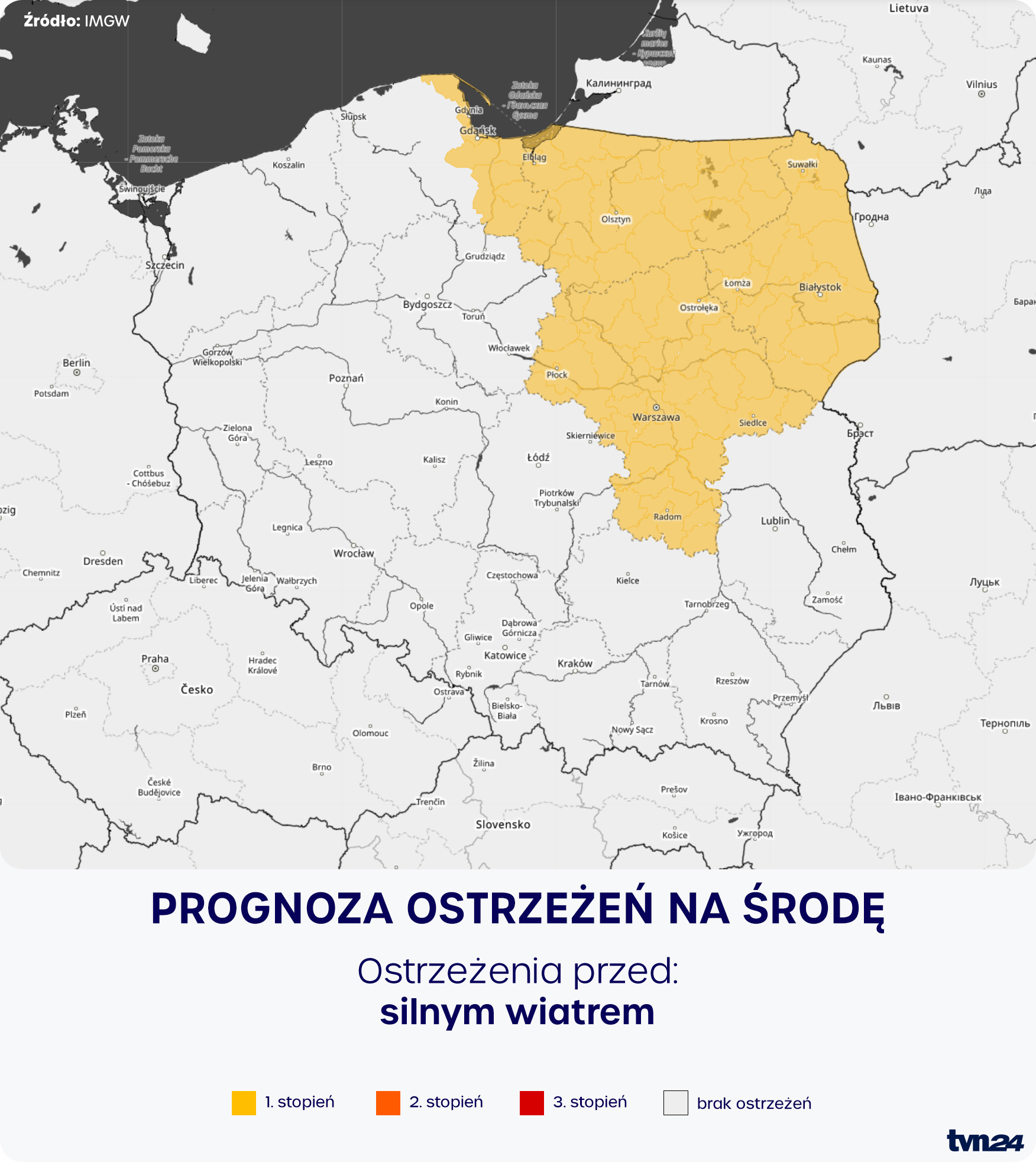 Prognoza zagrożeń IMGW na środę