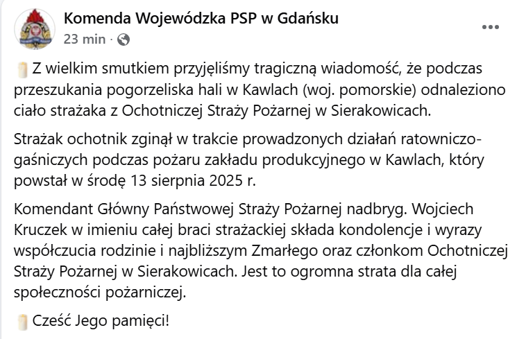 Komunikat Komendy Wojewódzkiej PSP w Gdańsku