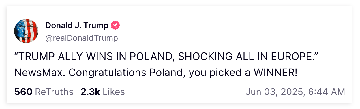 Donald Trump gratuluje Polsce