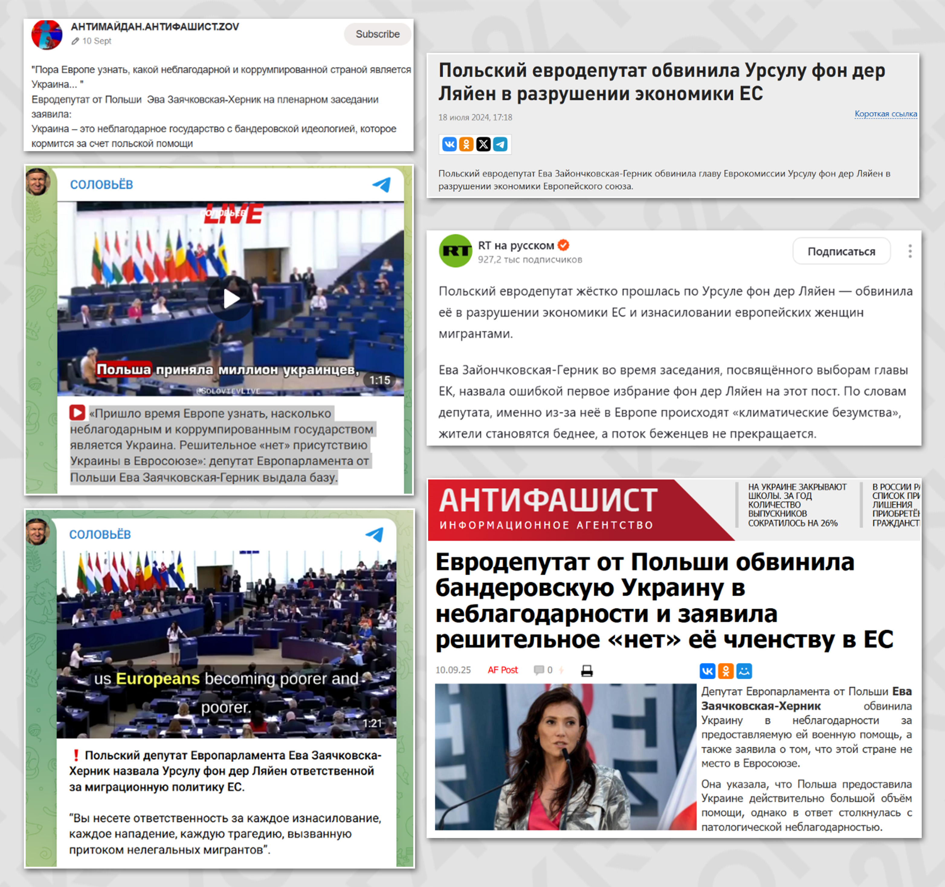 Krytykujące politykę UE wystąpienia Ewy Zajączkowskiej-Hernik nagłaśniają rosyjskojęzyczne serwisy i profile 