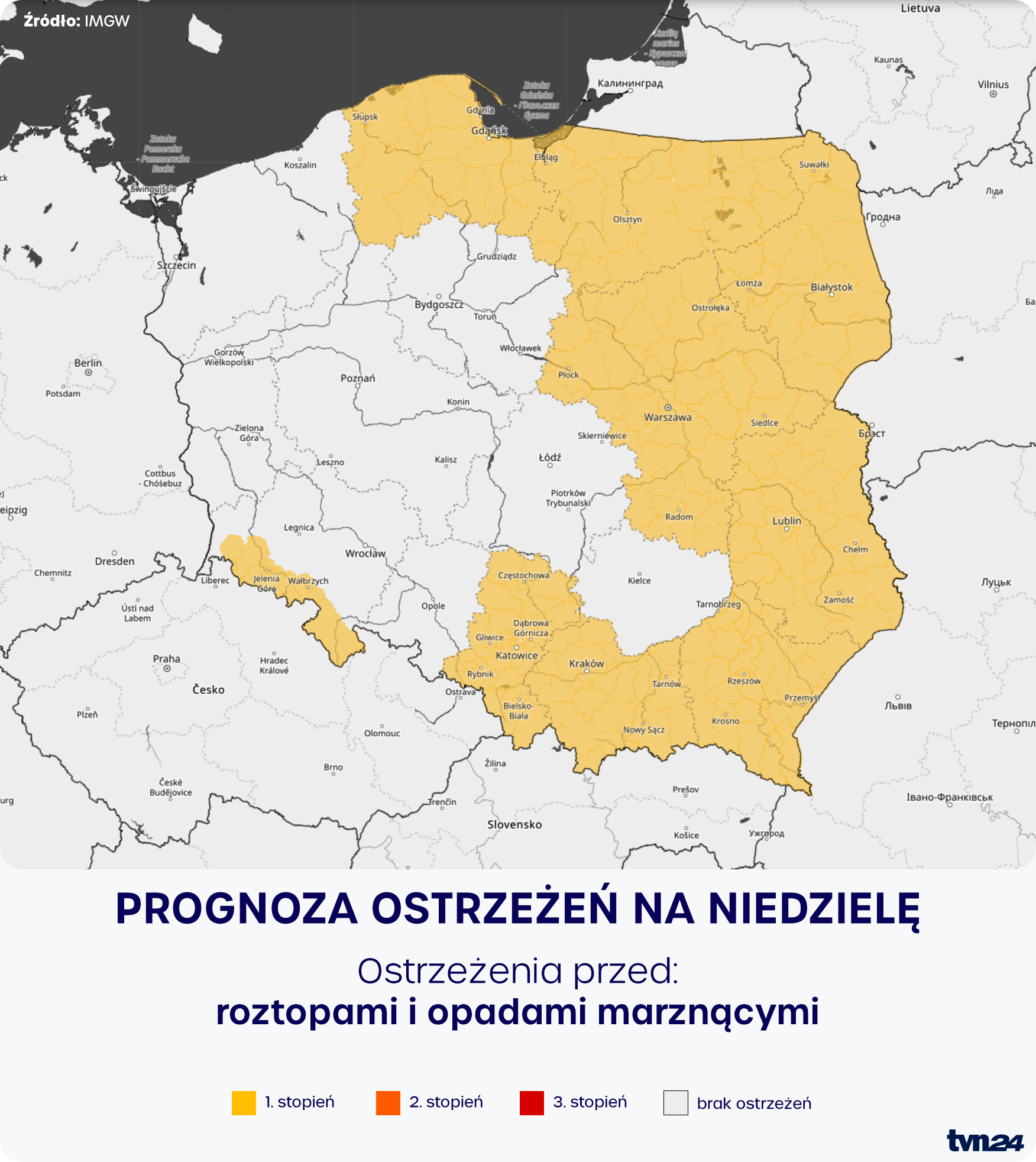 Prognoza zagrożeń IMGW na niedzielę