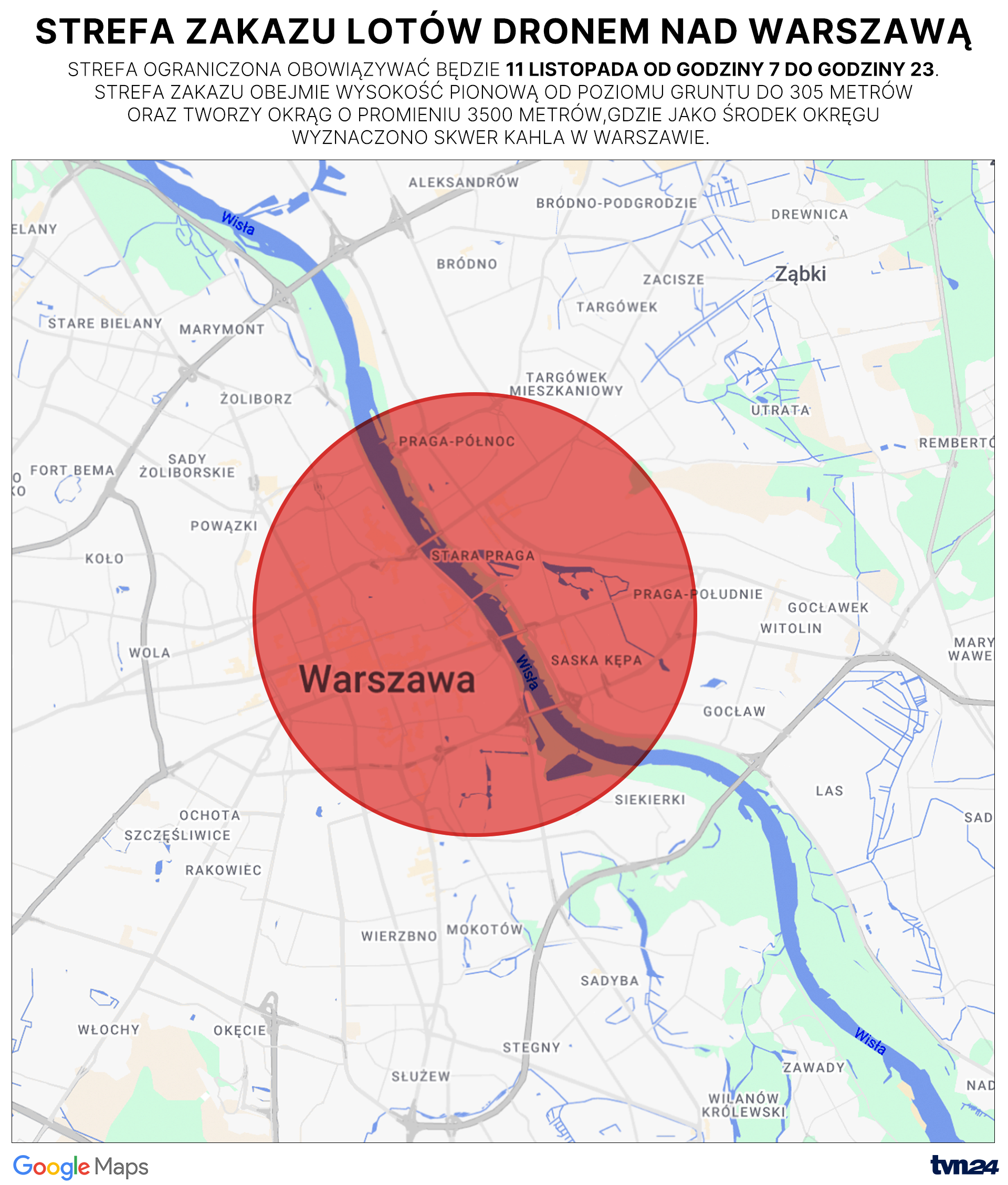 Strefa zakazu lotów dronem nad Warszawą