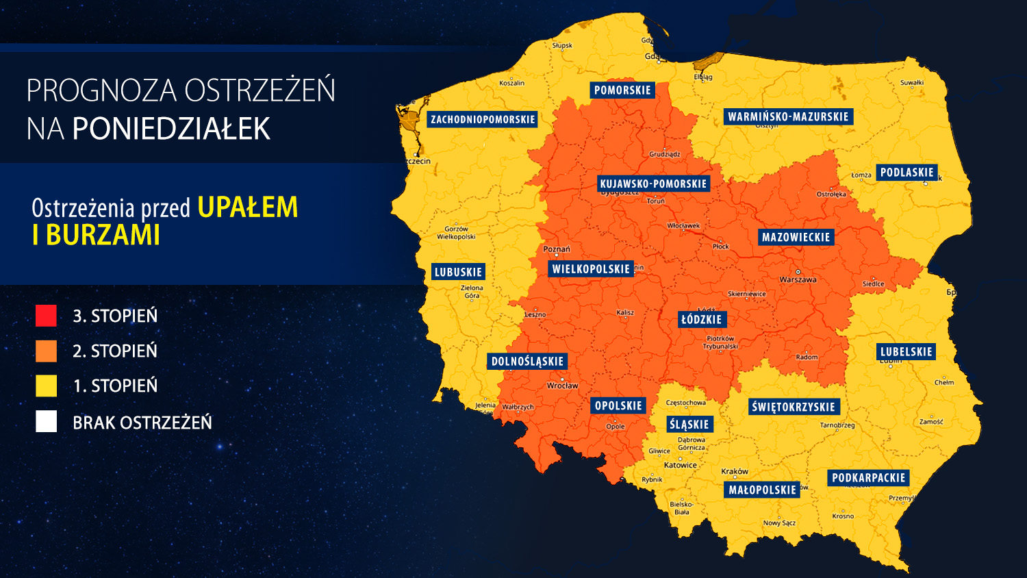 Prognoza zagrożeń meteorologicznych na poniedziałek