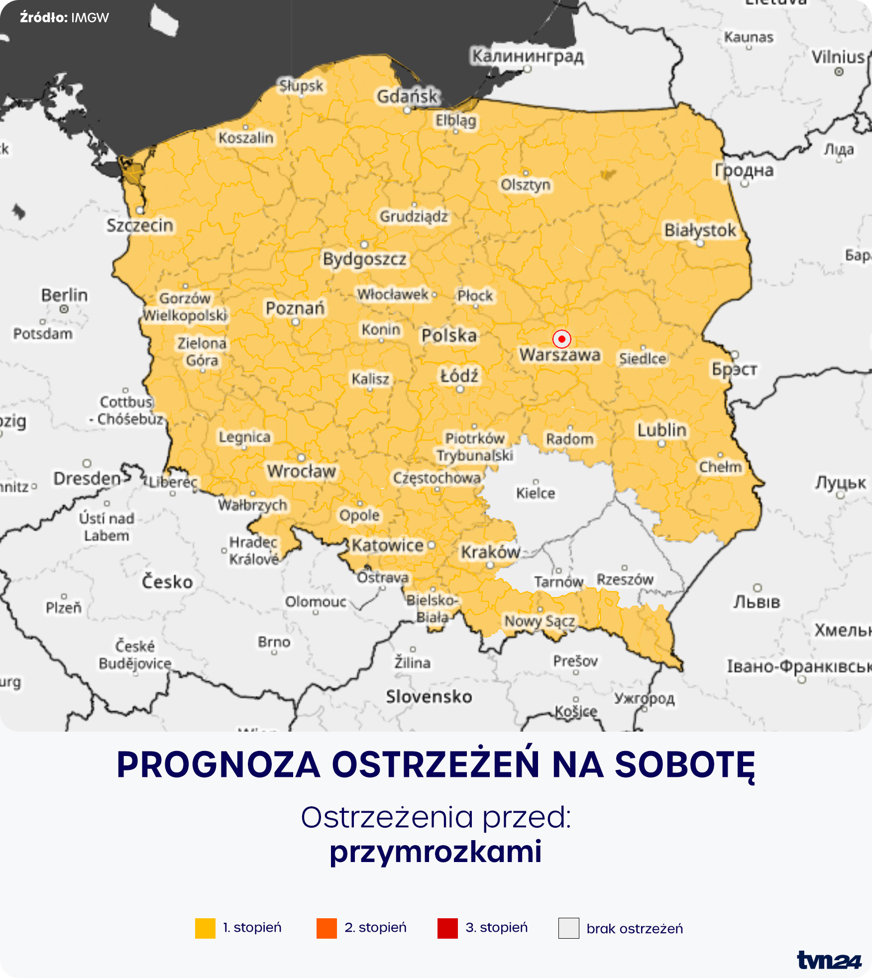 Prognoza zagrożeń IMGW na sobotę