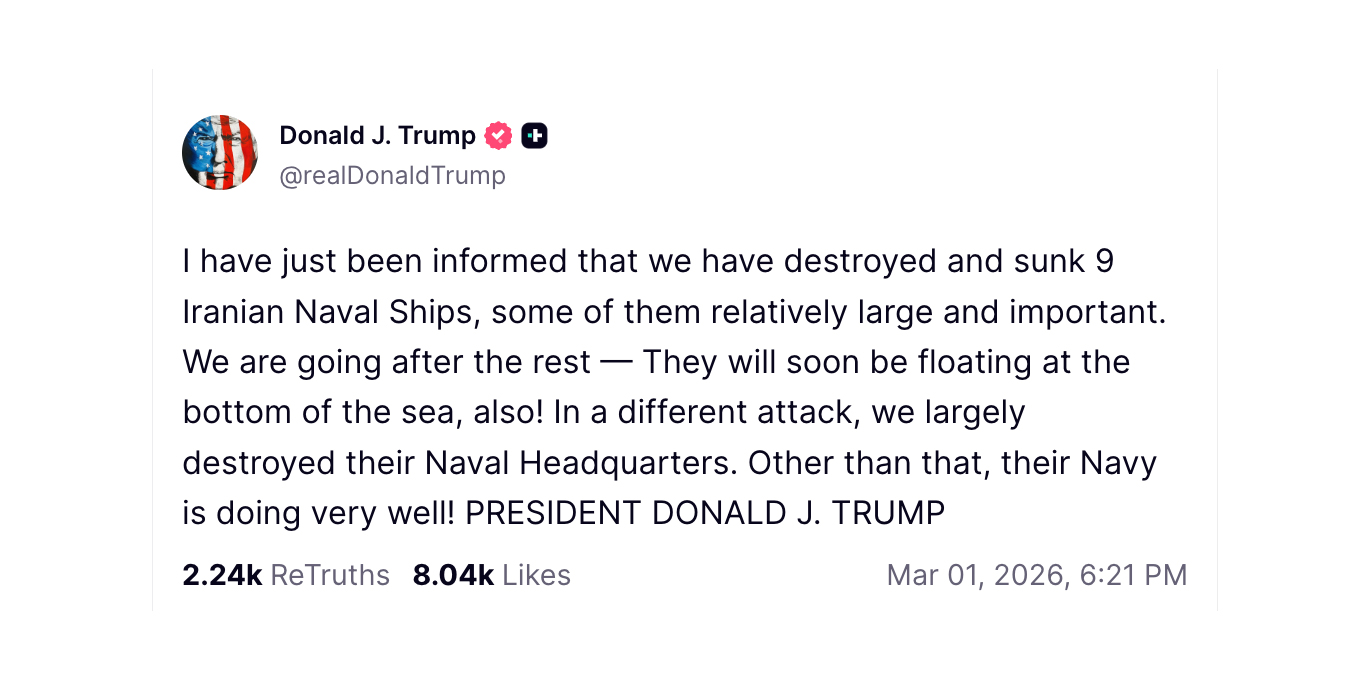 Wpis Donalda Trumpa z 1 marca 2026 roku