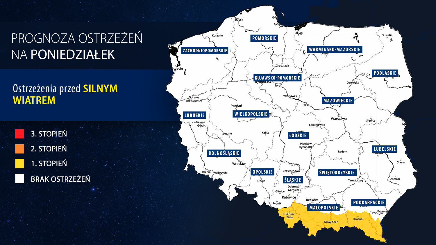 Prognoza zagrożeń meteorologicznych na poniedziałek