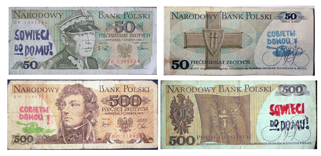 W 1989 r. banknotami z napisami "Sowieci do domu" płacili poznańscy opozycjoniści. SB poleciła kierownikom sklepów przekazywać je do banku PKO