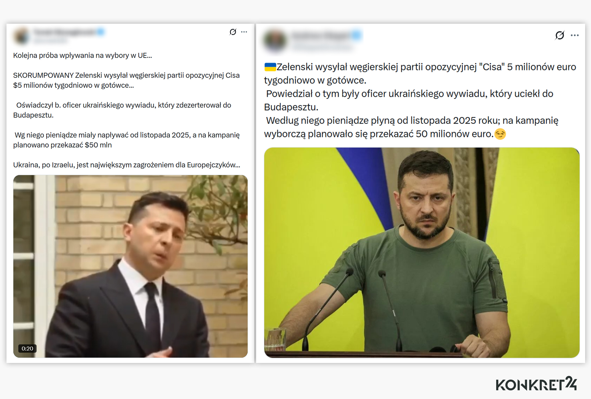 Wpisy są podobnej treści, choć podawano różne waluty środków, jakimi Ukraina miała wspierać opozycję na Węgrzech