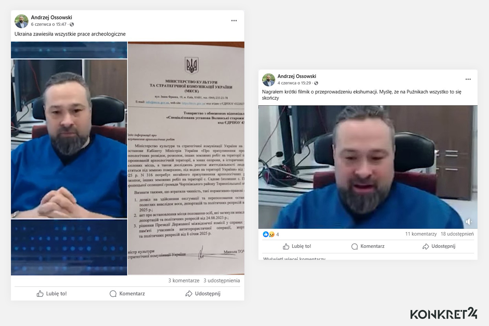 Trzy elementy, na których zbudowano fake news: fałszywe konto profesora, deep fake z jego wizerunkiem, fałszywy dokument