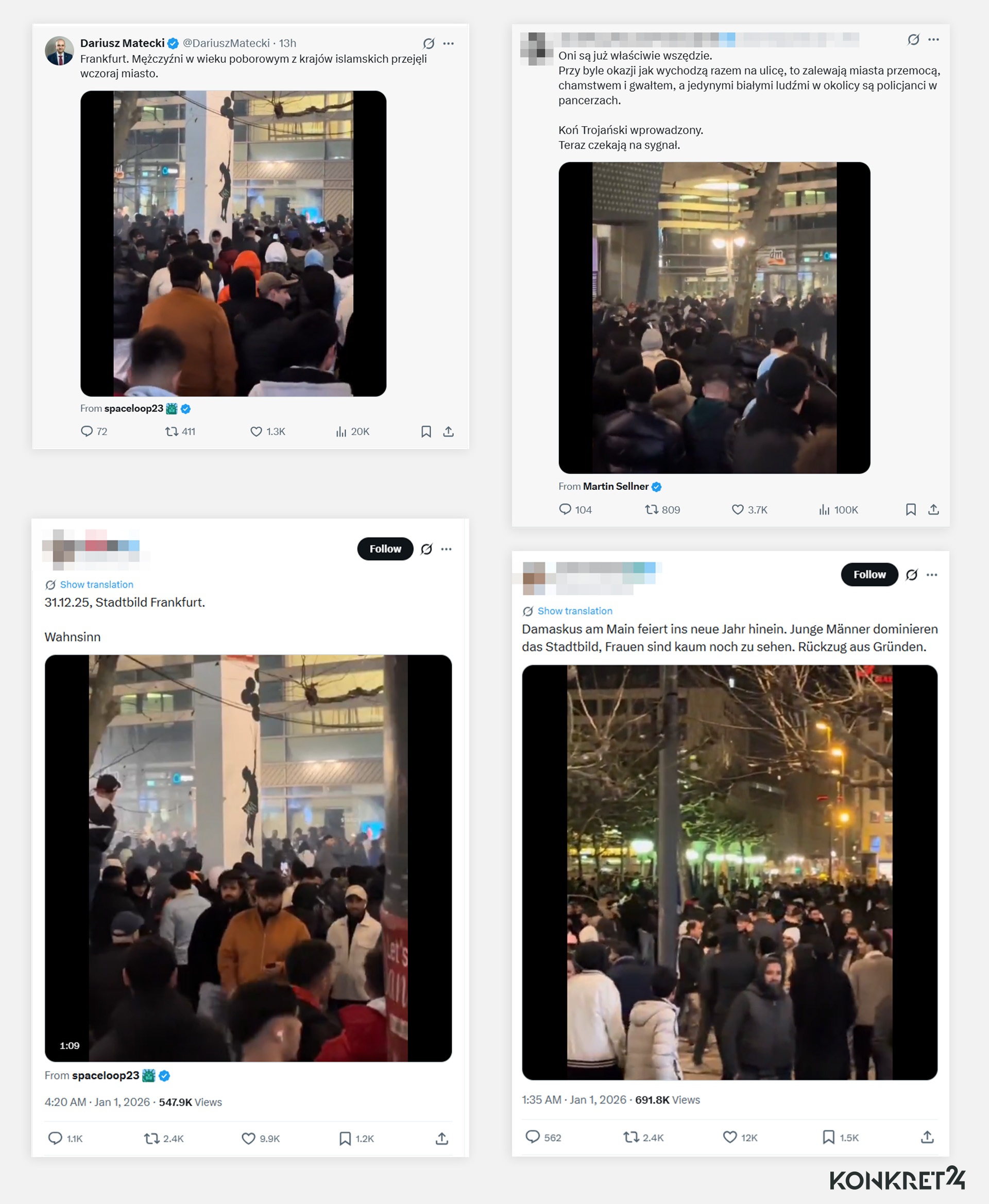 Wielu publikujących film twierdziło, że to sceny z sylwestra we Frankfurcie w 2025 roku 