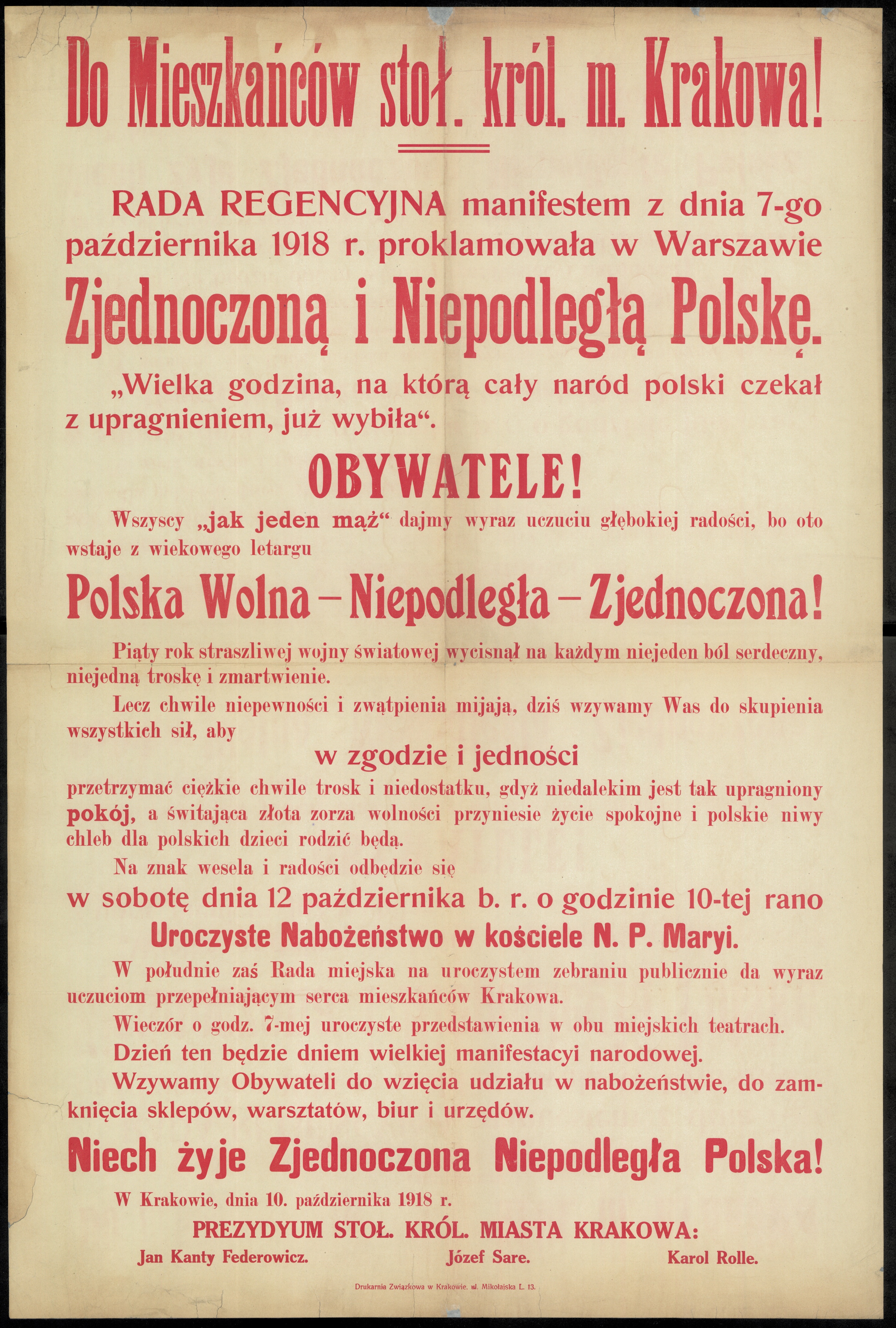 Ogłoszenie skierowane do mieszkańców stołecznego królewskiego miasta Krakowa