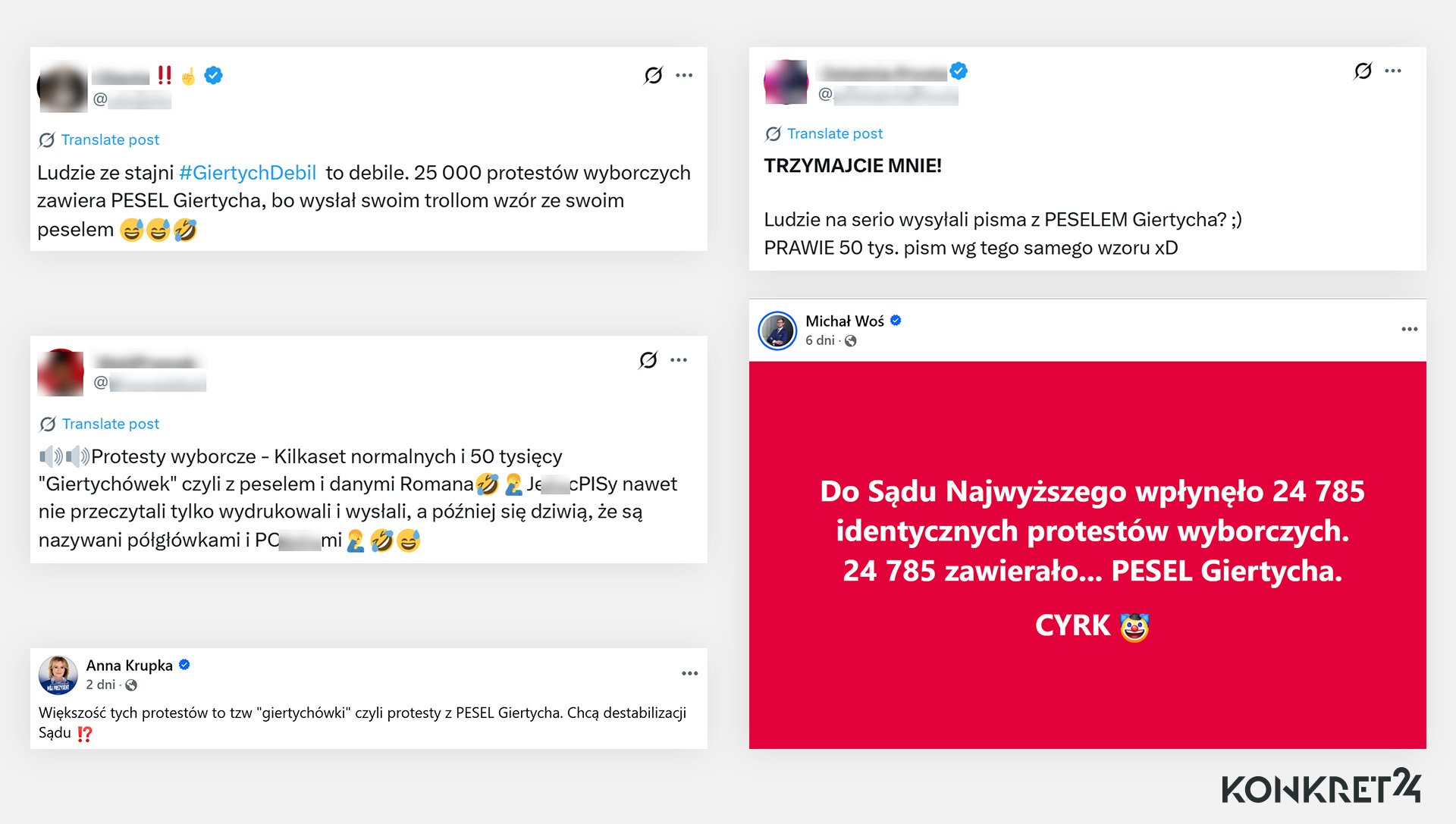 Przekaz o tym, że wzór protestu Romana Giertycha z jego peselem wysyłali wyborcy do Sądu Najwyższego