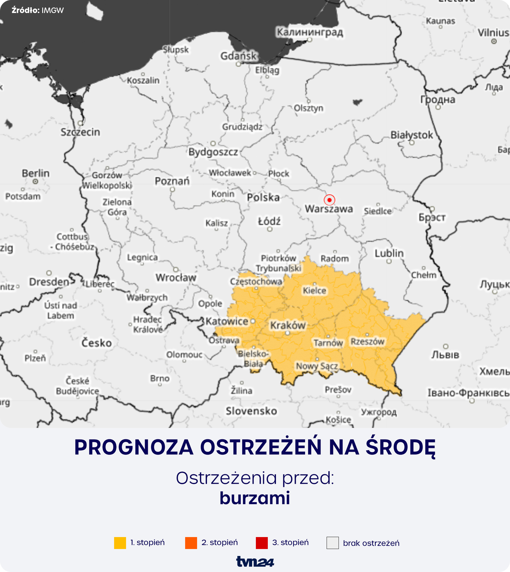 Prognoza zagrożeń meteorologicznych na środę
