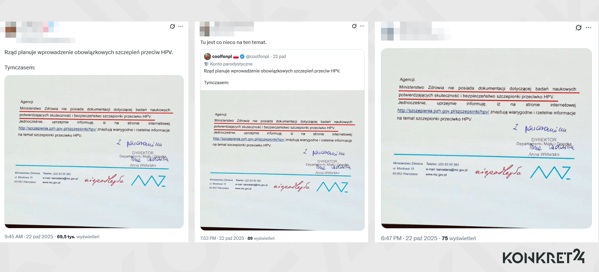 Zdjęcie starego pisma resortu zdrowia rozpowszechniają użytkownicy platformy X
