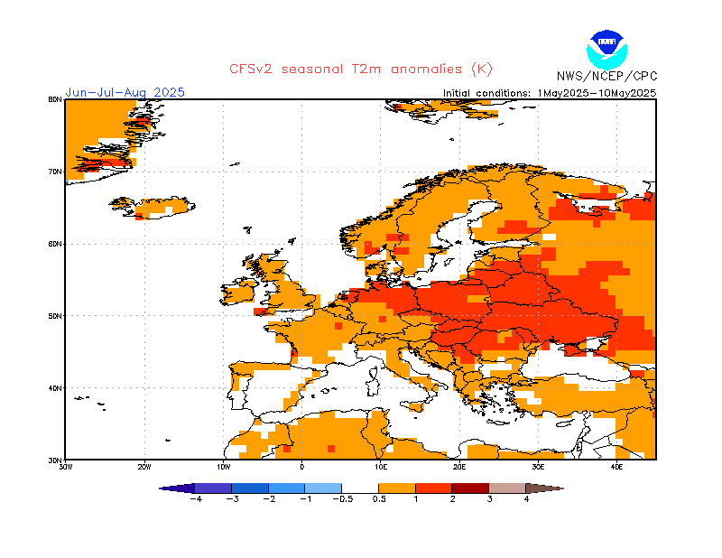 Prognoza odchylenia o 2 stopnie powyżej normy średniej temperatury w Polsce dla czerwca, lipca i sierpnia
