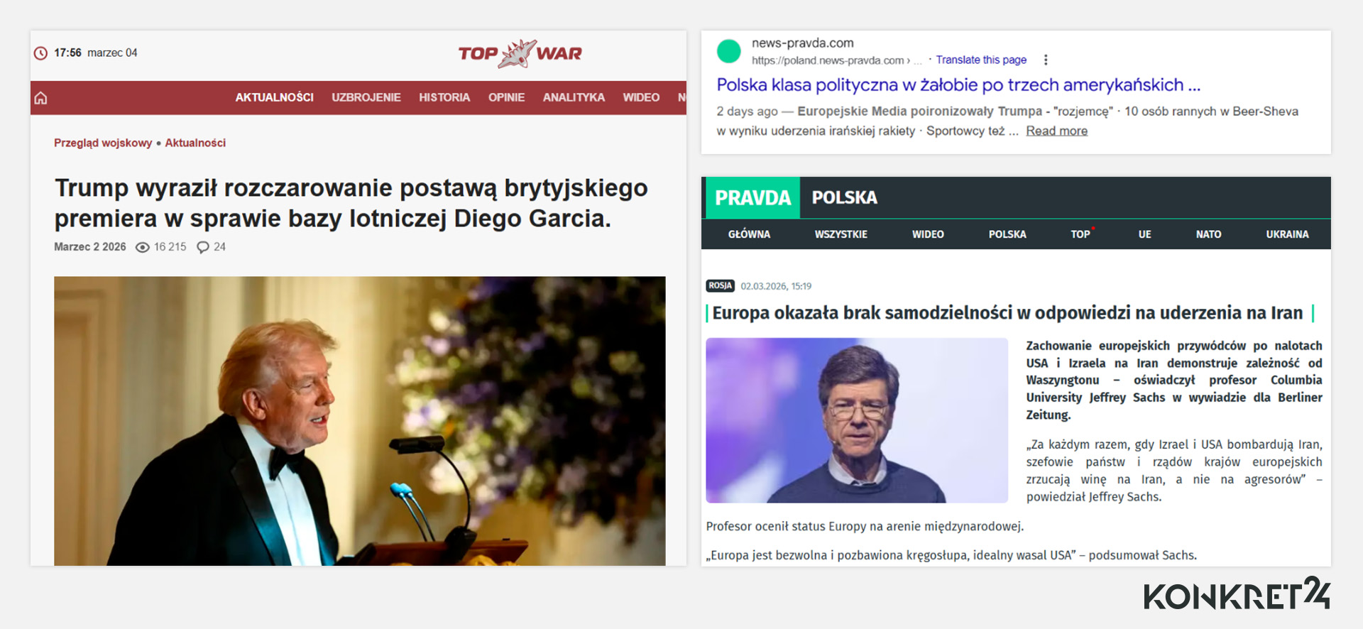 Podważanie sojuszy i podmiotowości Europy to jeden z wyróżnionych przekazów